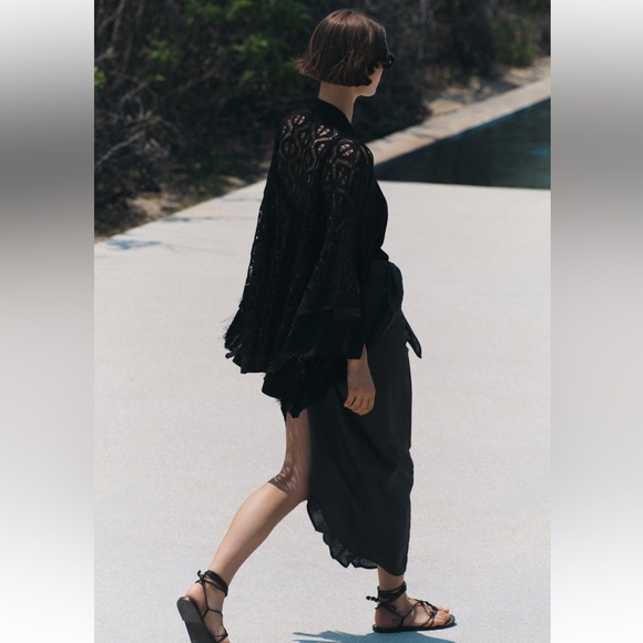 ZARA FRINGED OPEN KNIT CARDIGAN - Picture 8 of 15